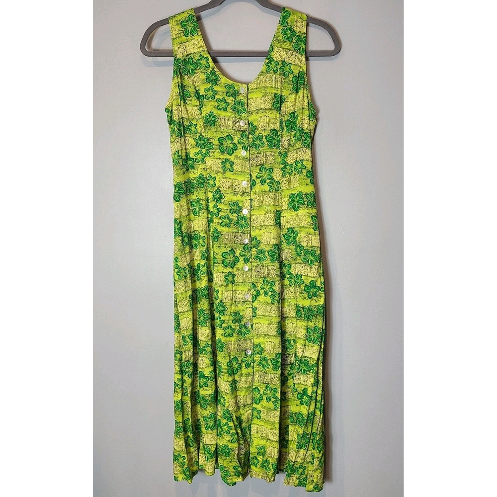 Vtg JBS Maxi Shirt Resort Dress Green Granola Sz L Boho Cottage Fairy 90s